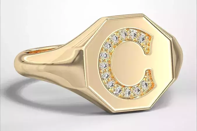 C Monogram Small Finger Ring Octagon Signet Chevalier Ring 