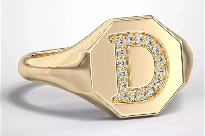 D Monogram Small Finger Ring Octagon Signet Chevalier Ring