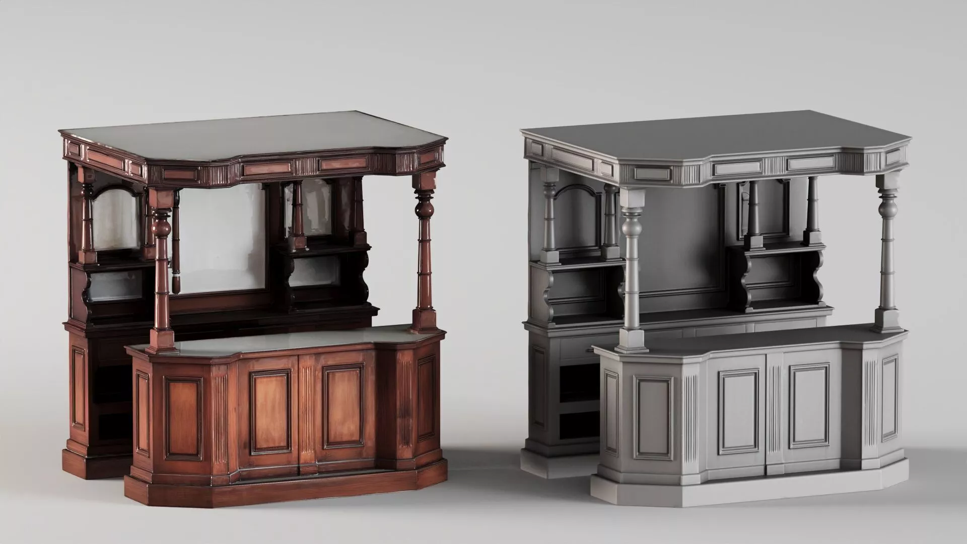 S00063 Classic Bar Counter Two Materials 3D Model 3D model