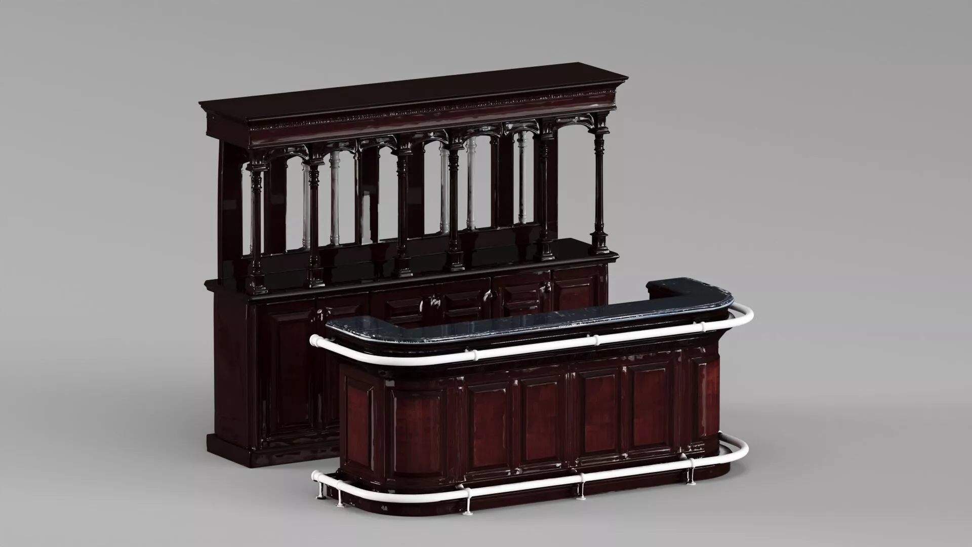 S00062 Classic Pub Bar Counter Dark Wood 3D Model 3D model