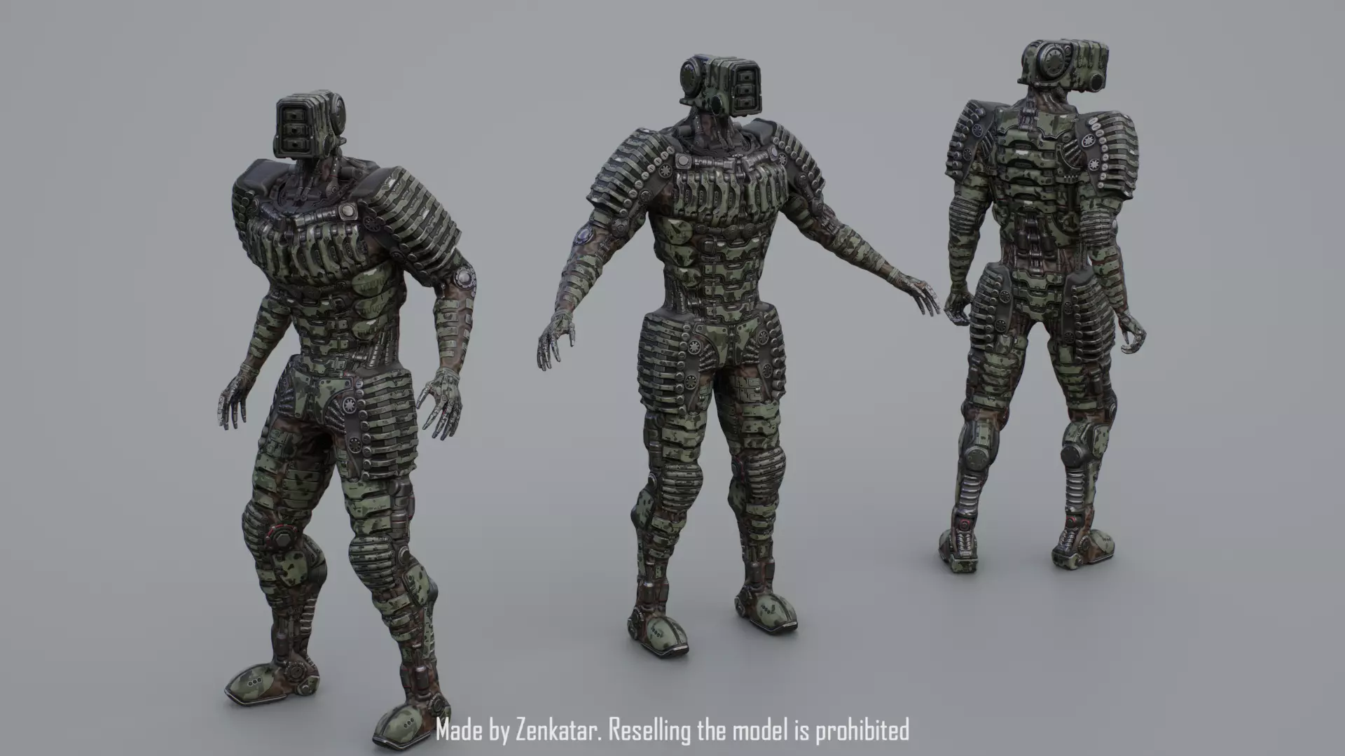Military robot with ribbed armor plates Low-poly 3D model