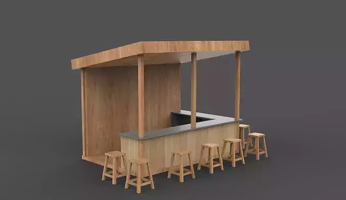 Rustic Wooden Bar 3D model 7