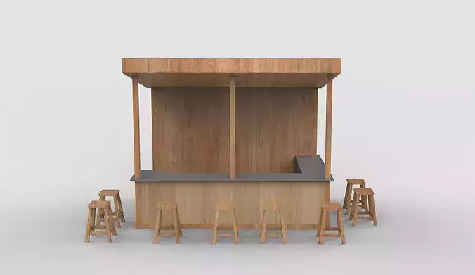 Rustic Wooden Bar 3D model 2