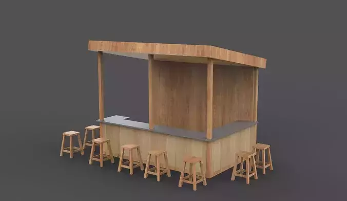 Rustic Wooden Bar 3D model 5
