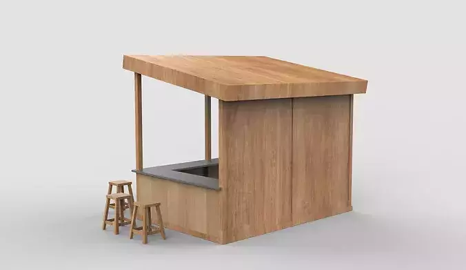Rustic Wooden Bar 3D model 4