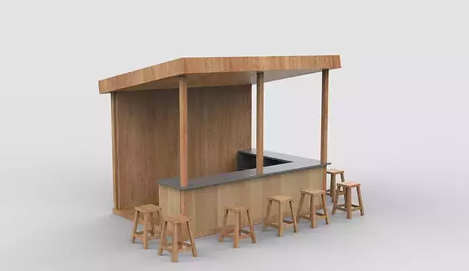 Rustic Wooden Bar 3D model
