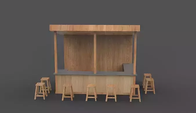 Rustic Wooden Bar 3D model 6