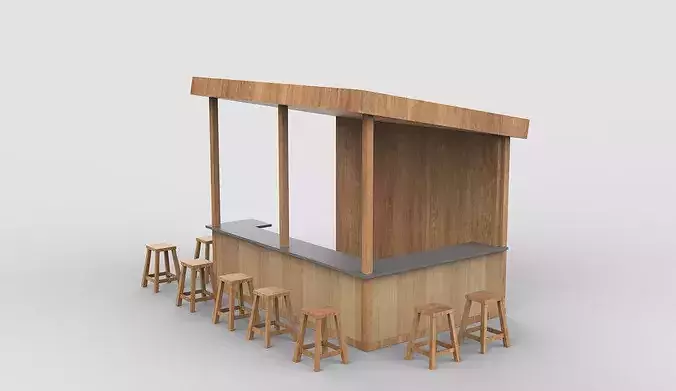 Rustic Wooden Bar 3D model 3