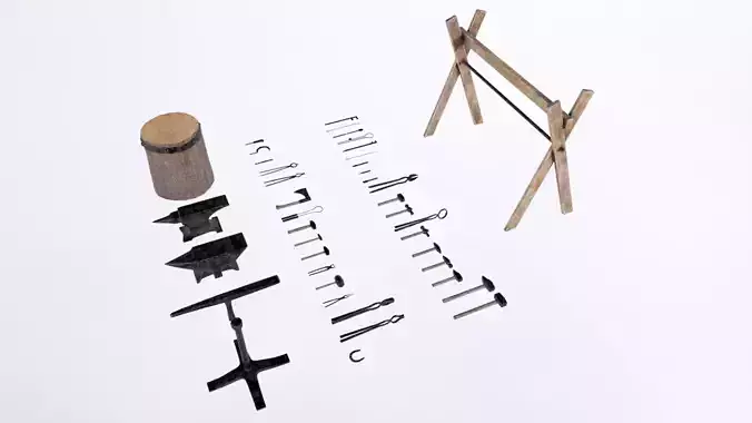 Blacksmith Tools Low-poly 3D model