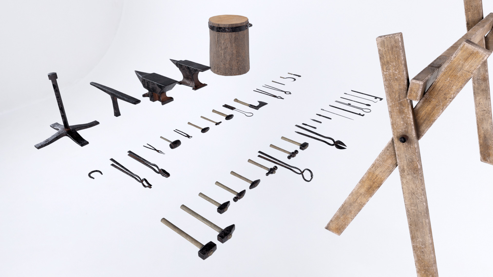 Blacksmith Tools Low-poly 3D model_1