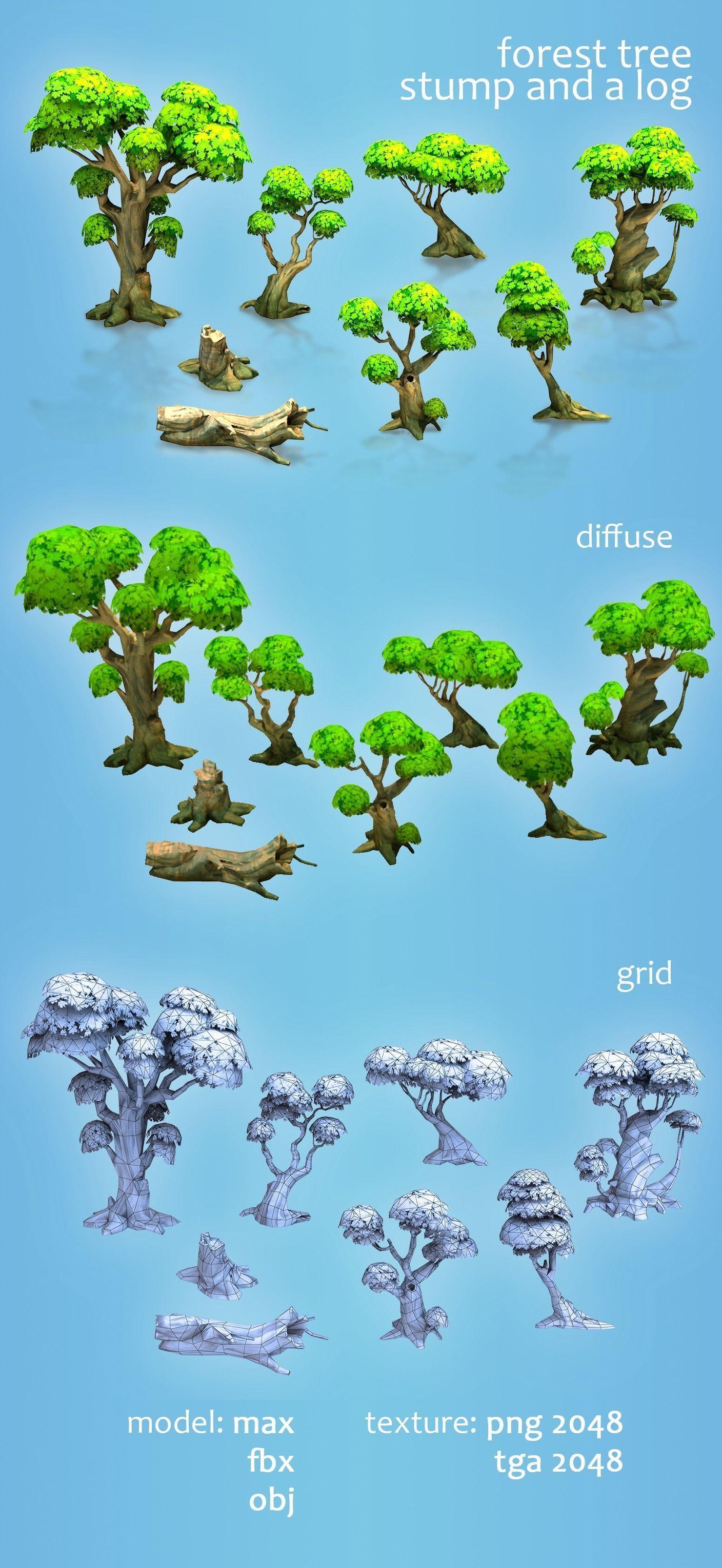 Low poly forest trees Low-poly 3D model_2