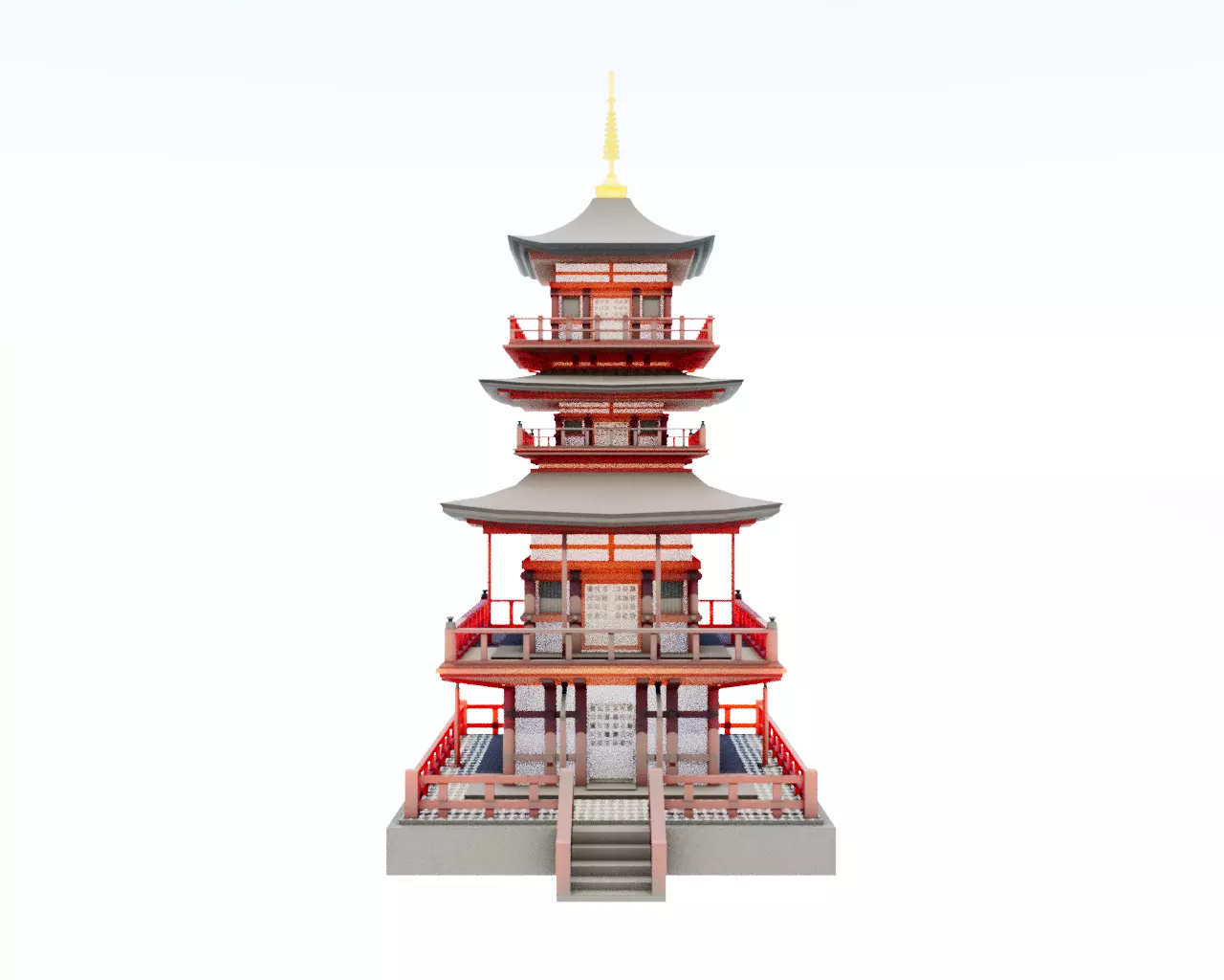 Japanese Temple Tower Low-poly 3D model
