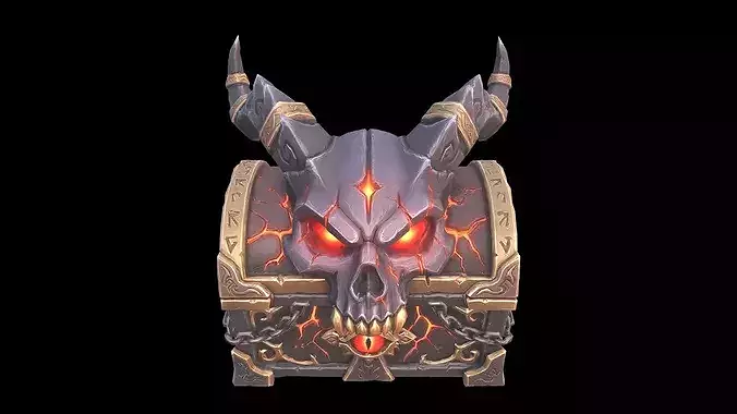 Low Poly Stylized Demonic Skull Chest