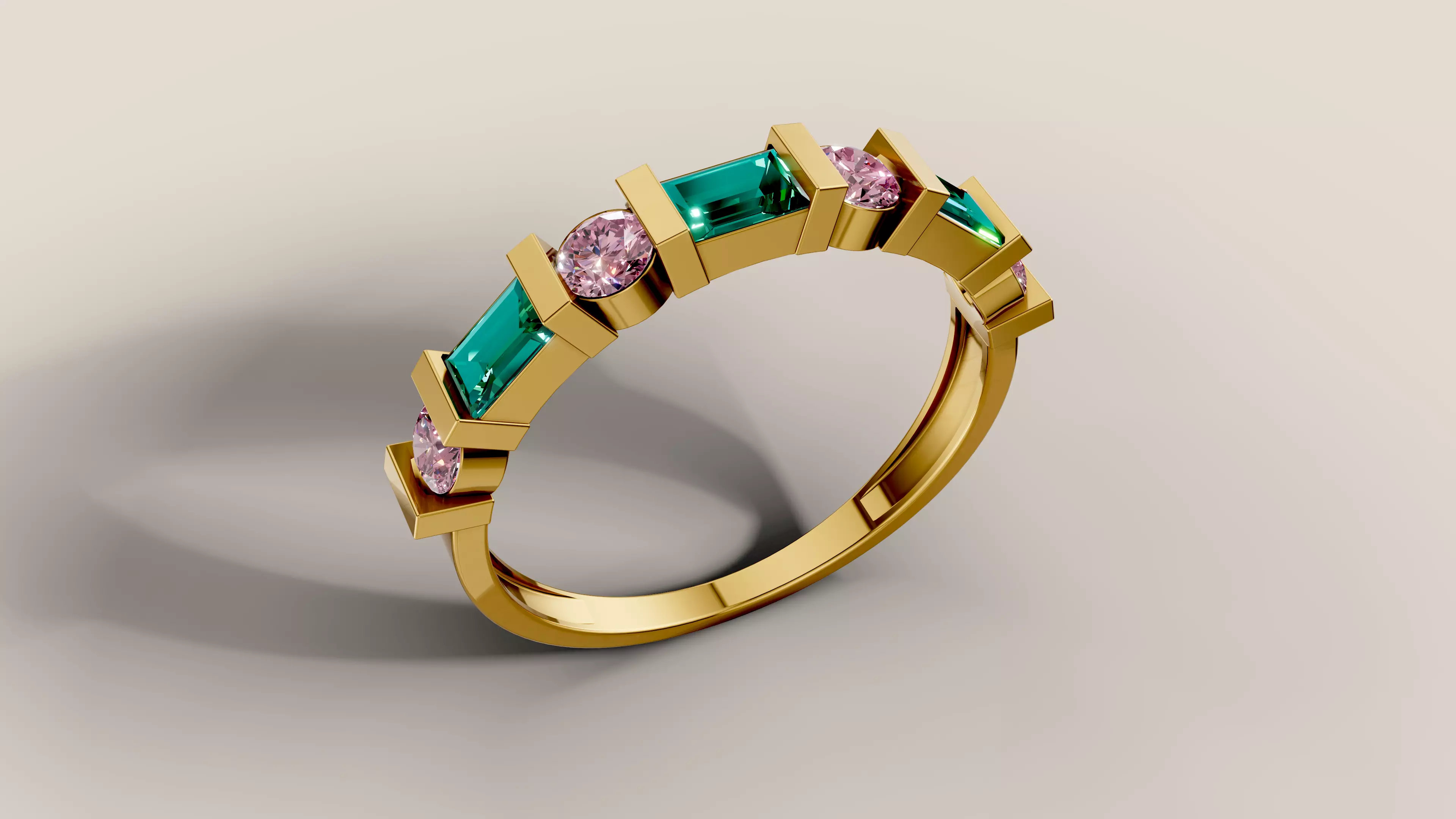 Geometric Multi Stone Ring Rectangular and Round 3D print model