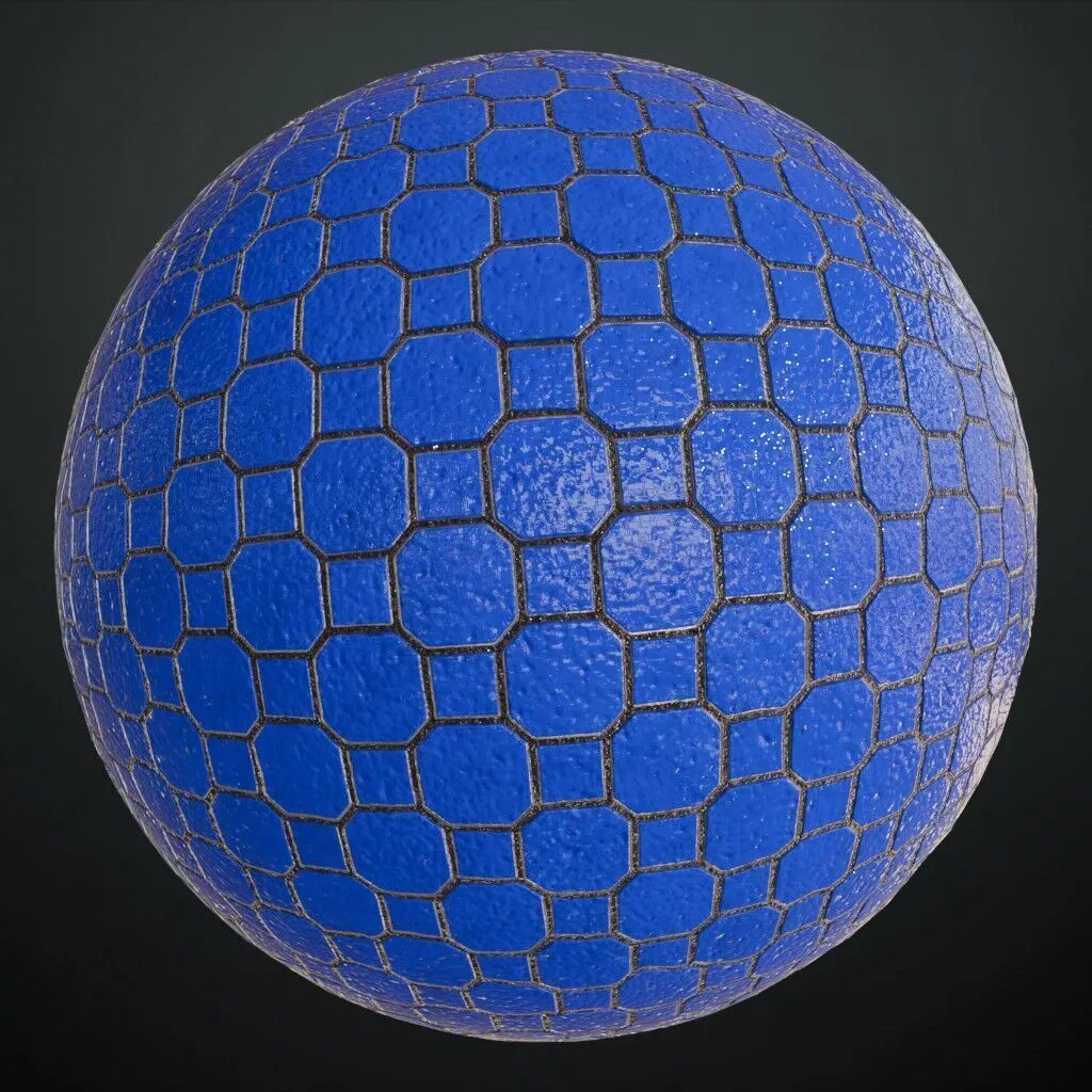 Realistic Ceramic Blue Concrete Blocks PBR Seamless Texture