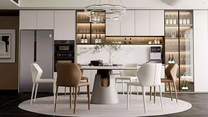 Modern Luxury Dining Room Kitchen Interior 3D model