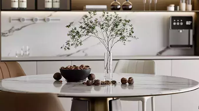 Modern Luxury Dining Room Kitchen Interior 3D model 3