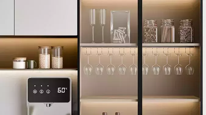 Modern Luxury Dining Room Kitchen Interior 3D model 4