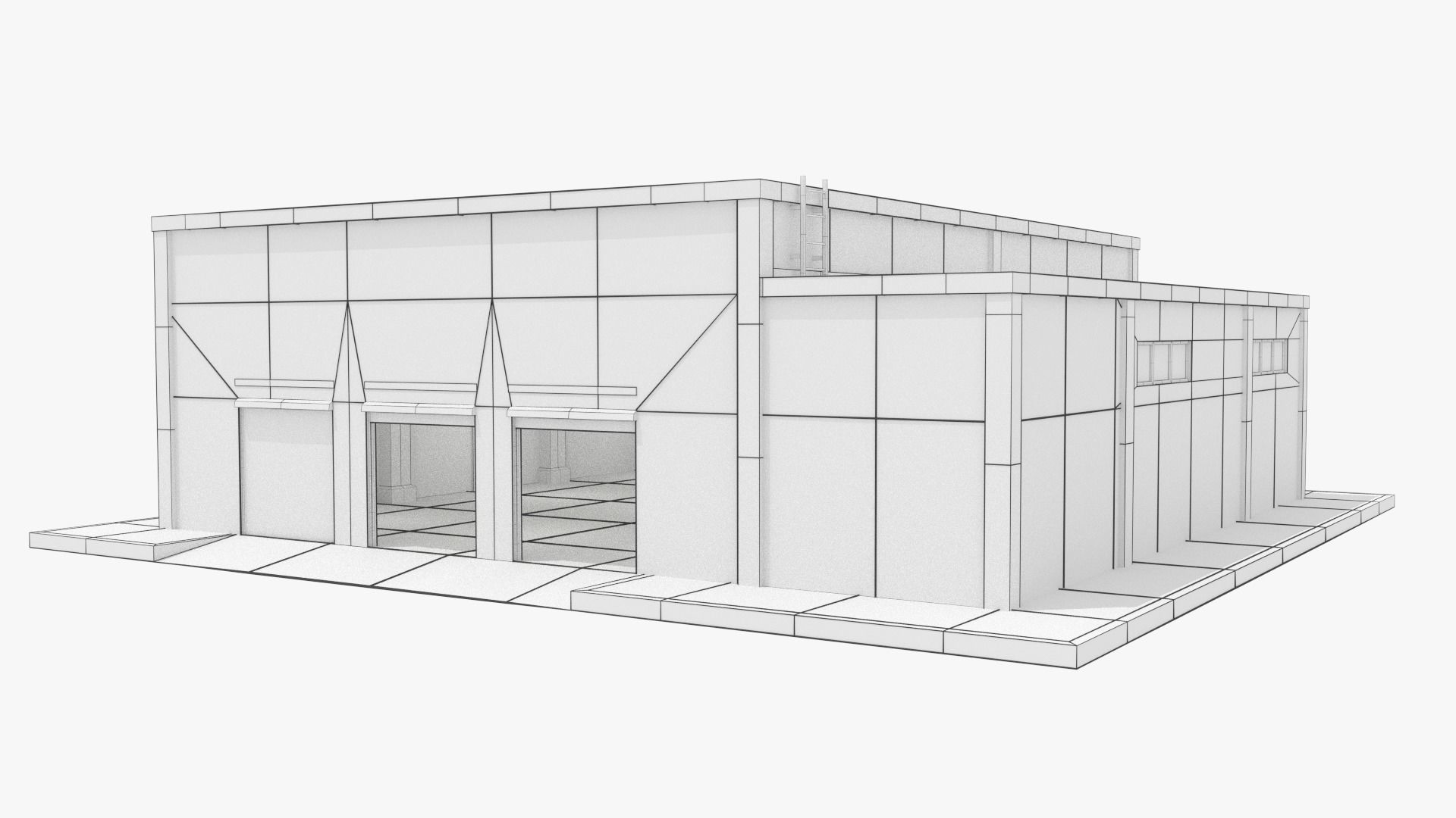 Garage Building Low-poly 3D model_1