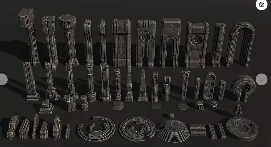 Sci-fi stone architecture Low-poly 3D model