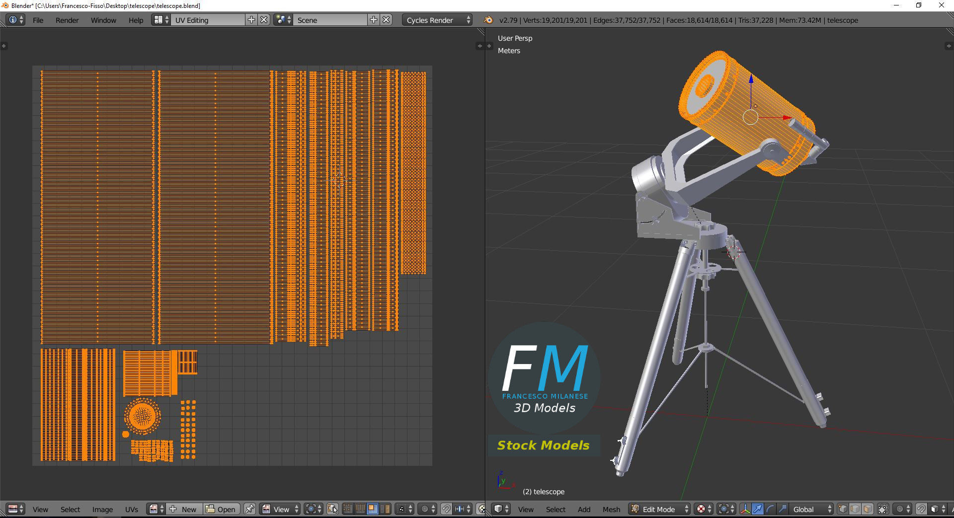 Telescope on tripod 3D model_10
