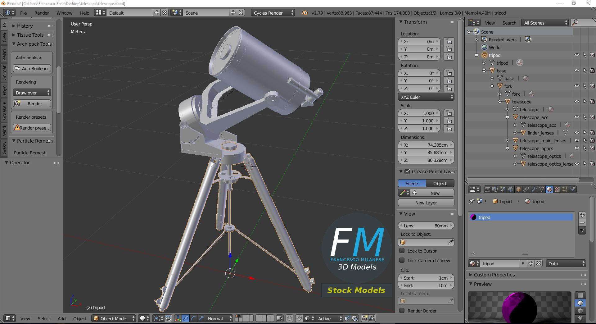 Telescope on tripod 3D model_9