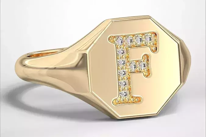 F  Monogram Small Finger Ring Octagon Signet Chevalier Ring 