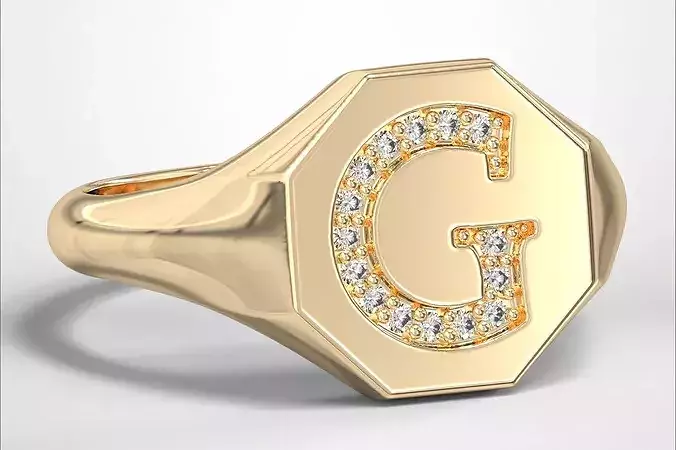 G Monogram Small Finger Ring Octagon Signet Chevalier Ring