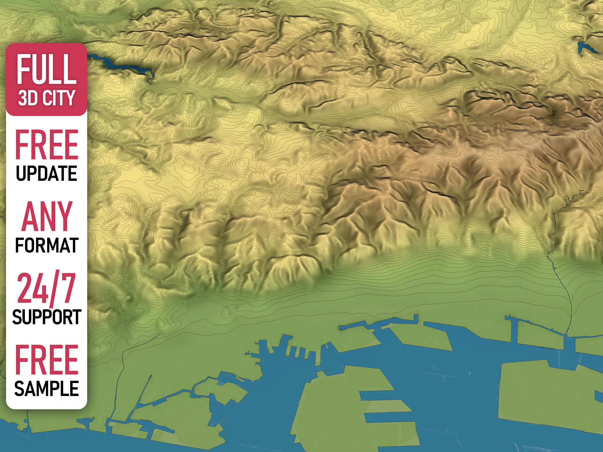 Kobe - Topography Terrain Low-poly 3D model