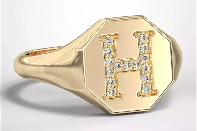 H Monogram Small Finger Ring Octagon Signet Chevalier Ring
