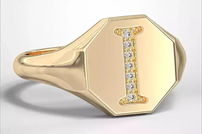 I Monogram Small Finger Ring Octagon Signet Chevalier Ring
