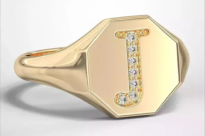 J Monogram Small Finger Ring Octagon Signet Chevalier Ring 