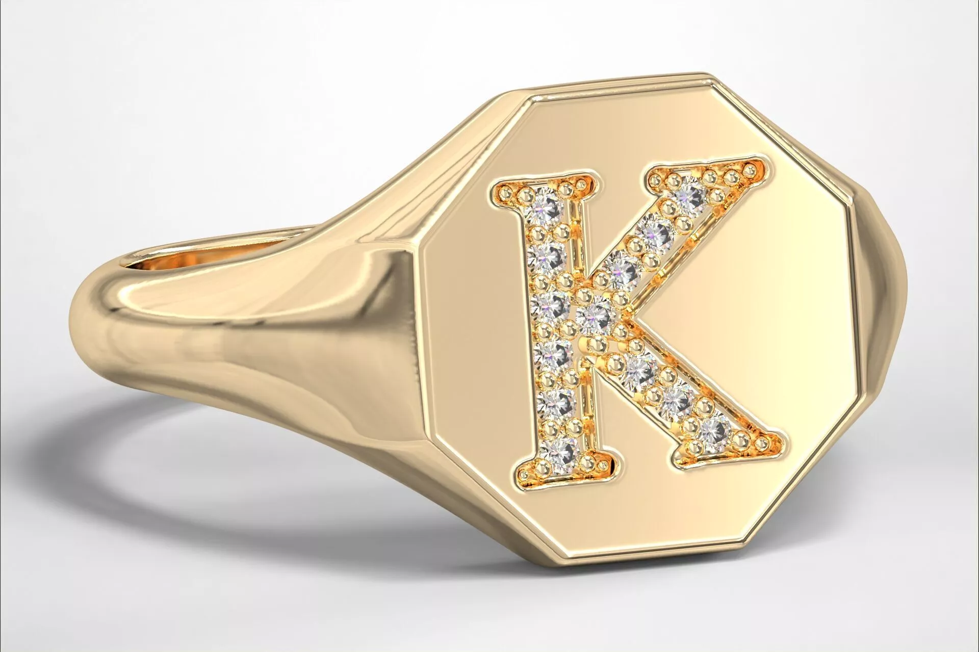 K Monogram Small Finger Ring Octagon Signet Chevalier Ring 3D print model