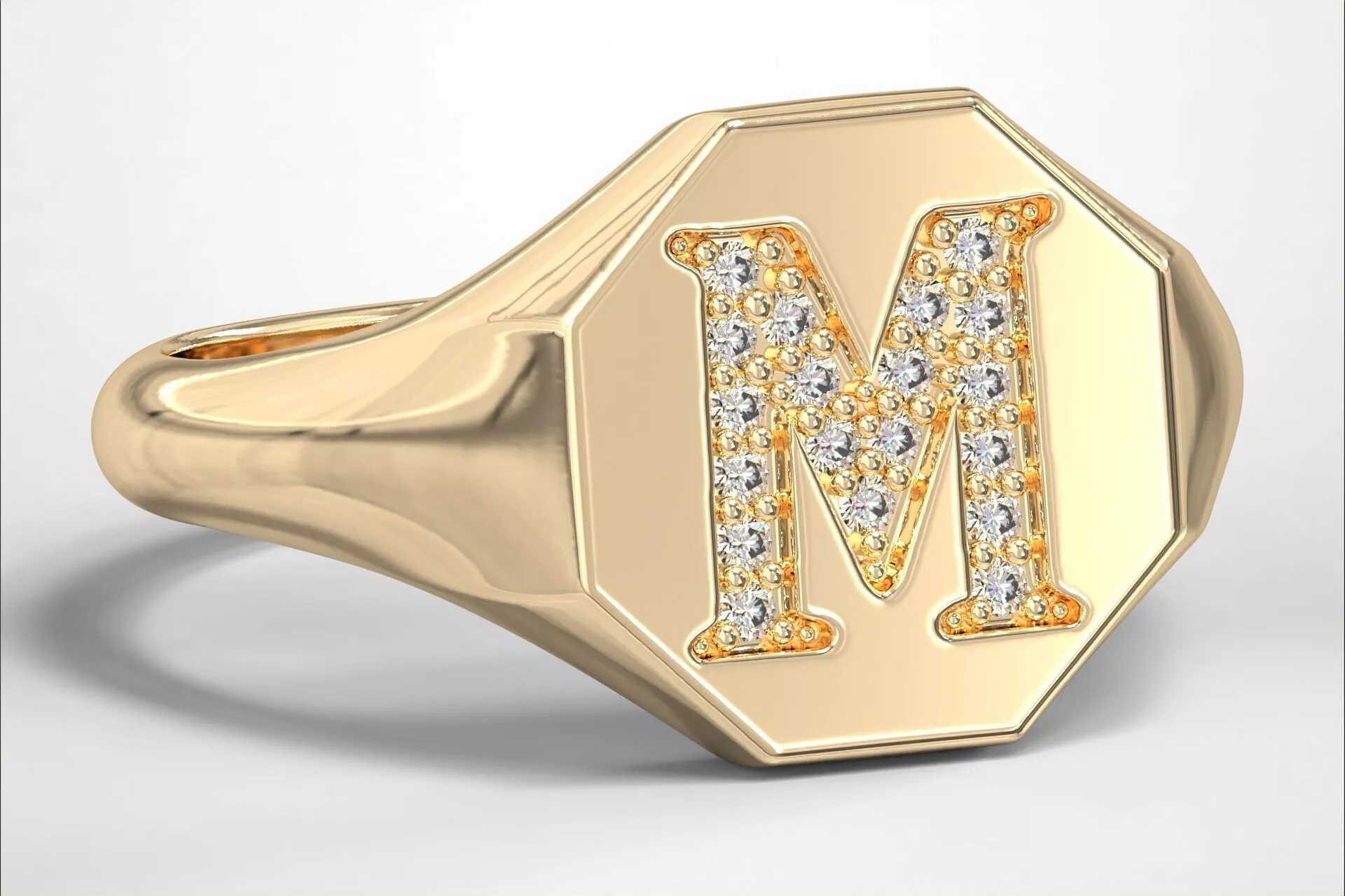 M Monogram Small Finger Ring Octagon Signet Chevalier Ring 3D print model