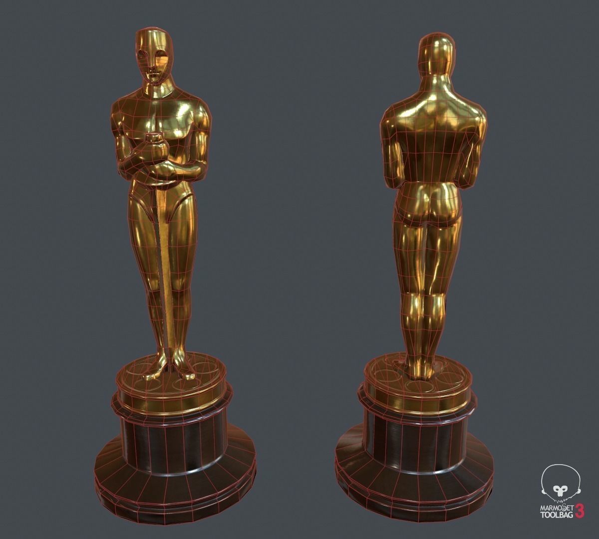 Oscar statuette PBR Game Ready Low-poly 3D model_4