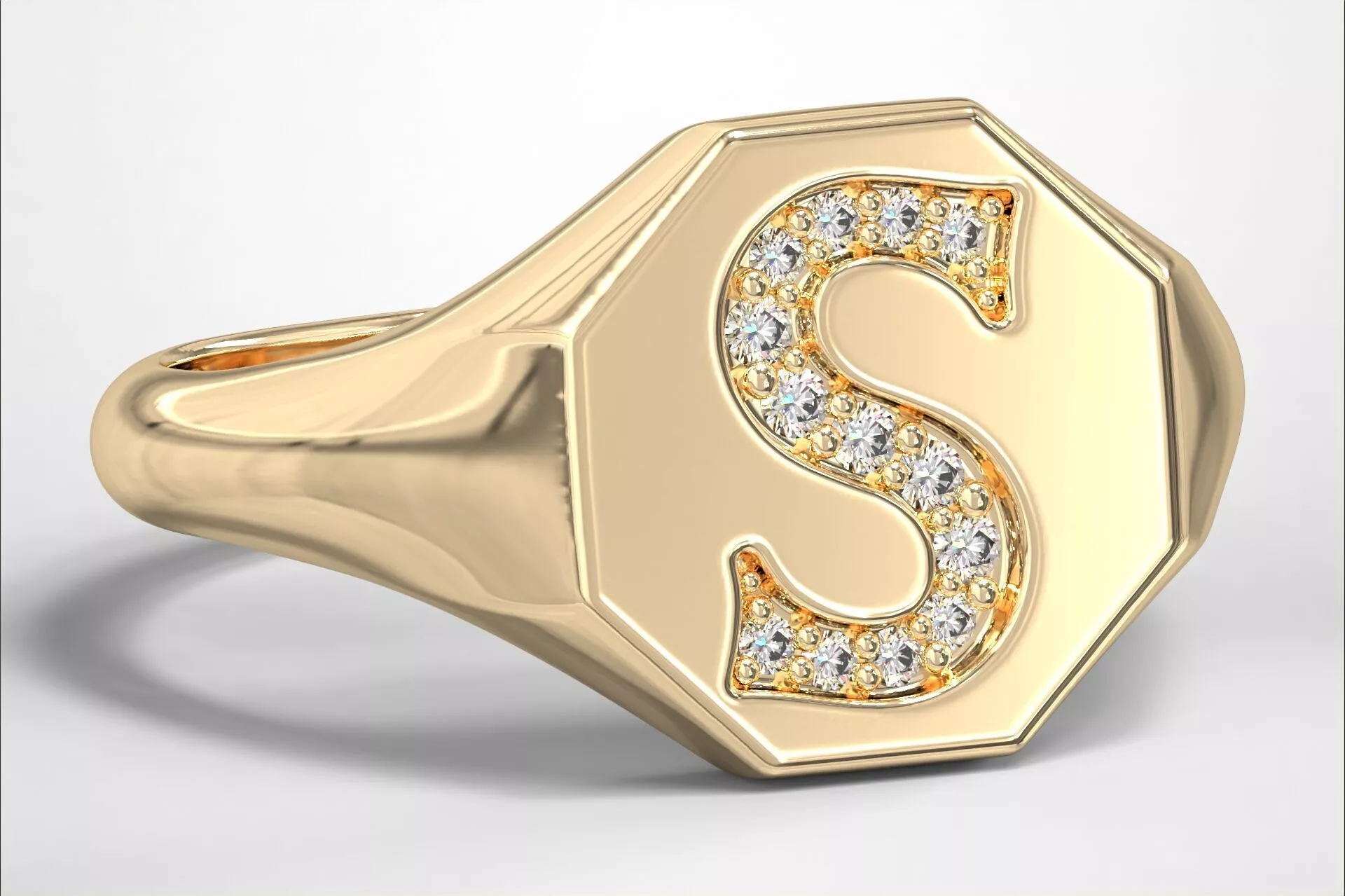 S Monogram Small Finger Ring Octagon Signet Chevalier Ring 3D print model