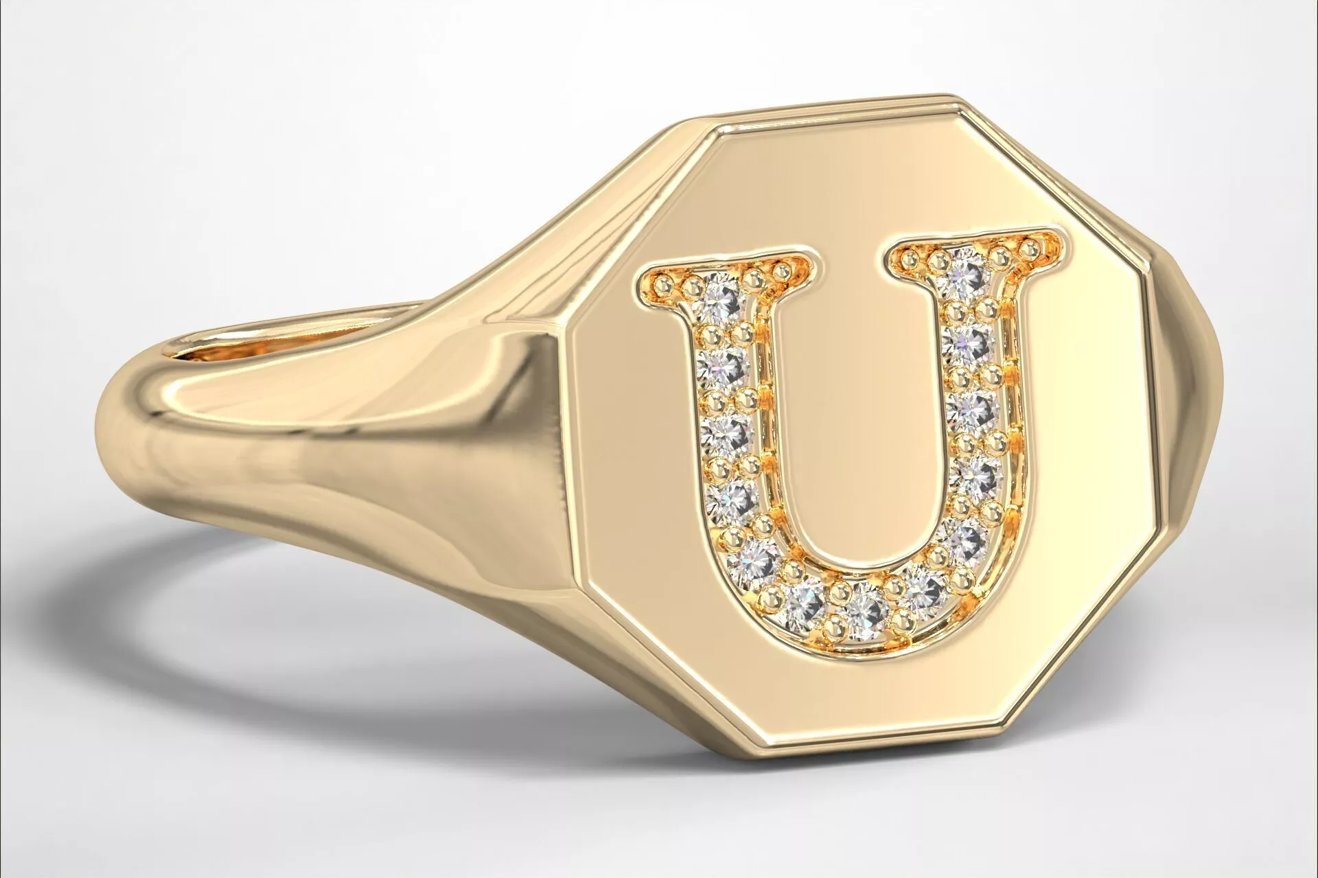 U Monogram Small Finger Ring Octagon Signet Chevalier Ring 3D print model