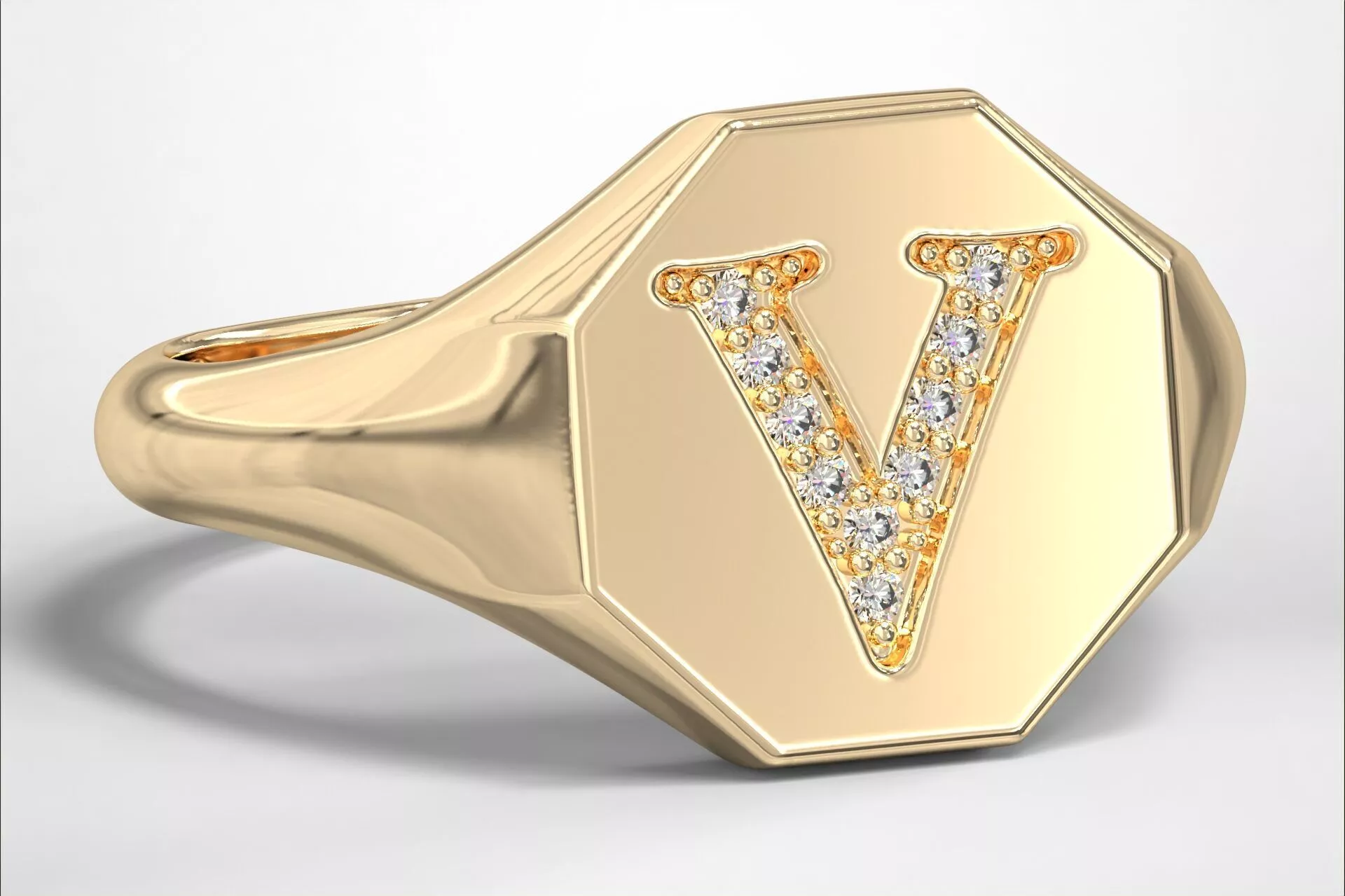 V Monogram Small Finger Ring Octagon Signet Chevalier Ring 3D print model
