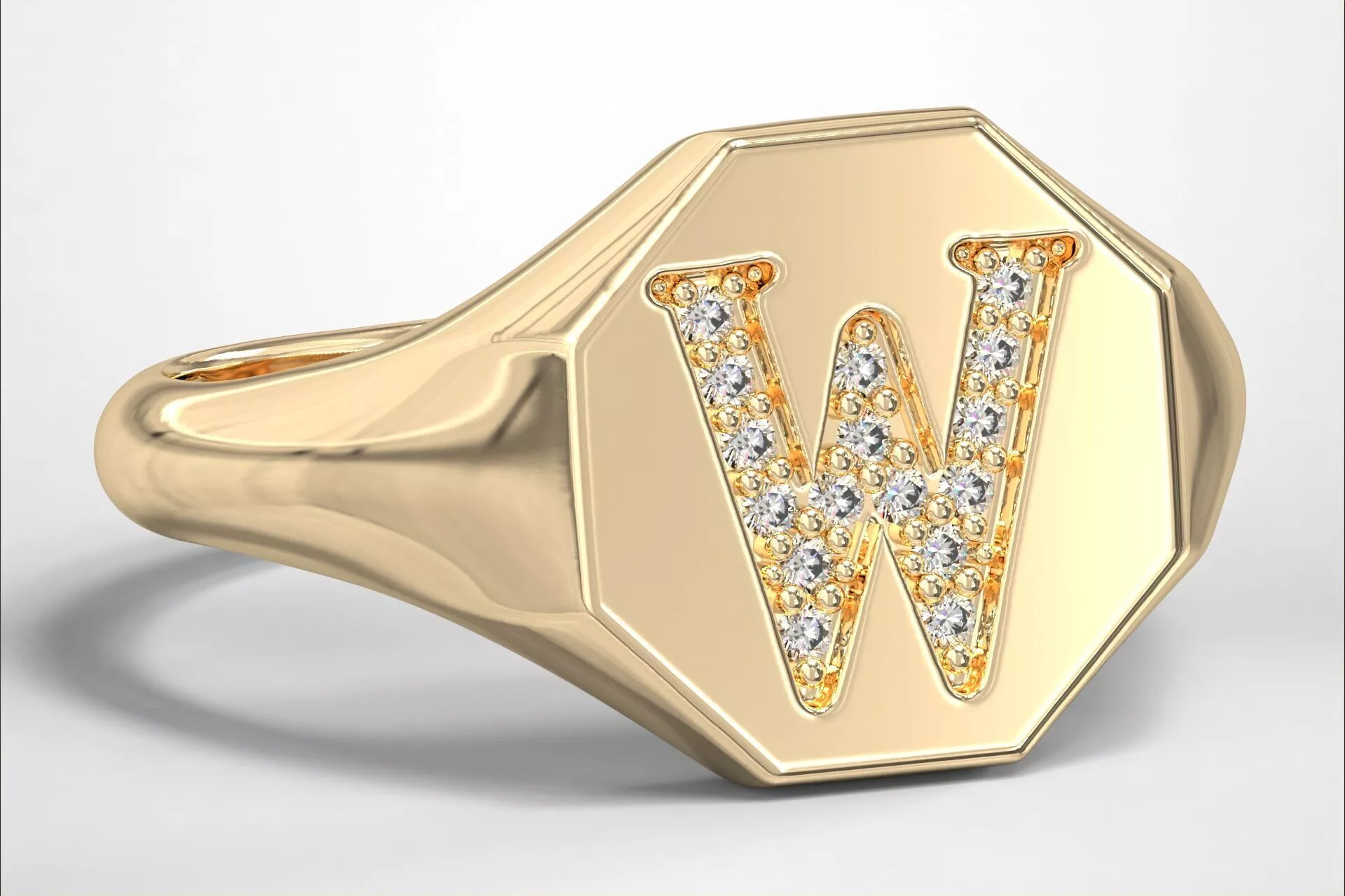 W Monogram Small Finger Ring Octagon Signet Chevalier Ring 3D print model