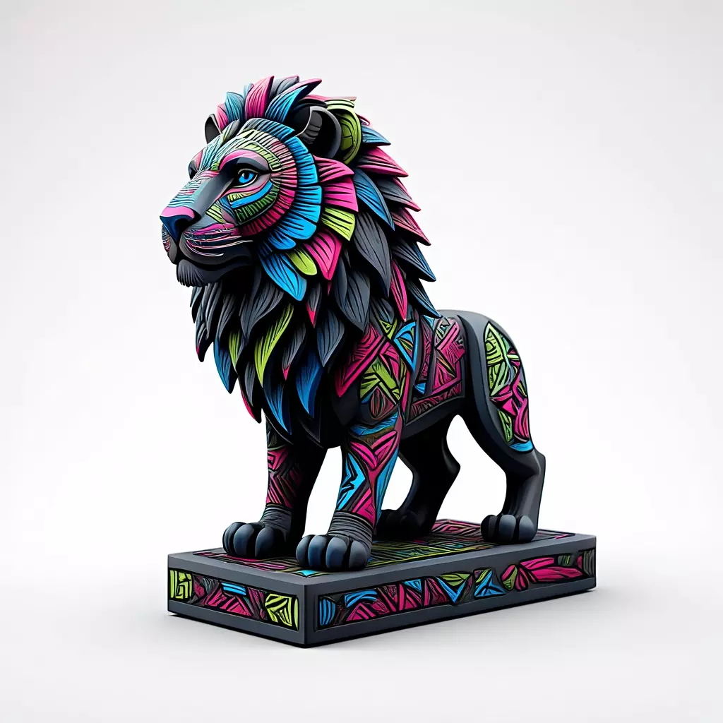4077 Laughing Lion with Majestic Mane Totem 3D STL DND 3D print model