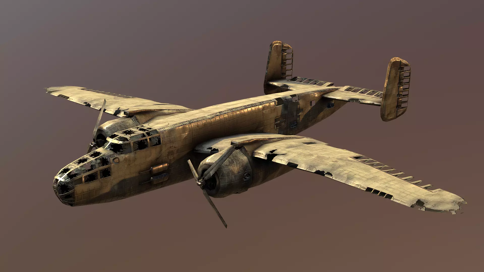 Destroyed Military Bomber Aircraft Low Poly 3D Model Low-poly 3D model