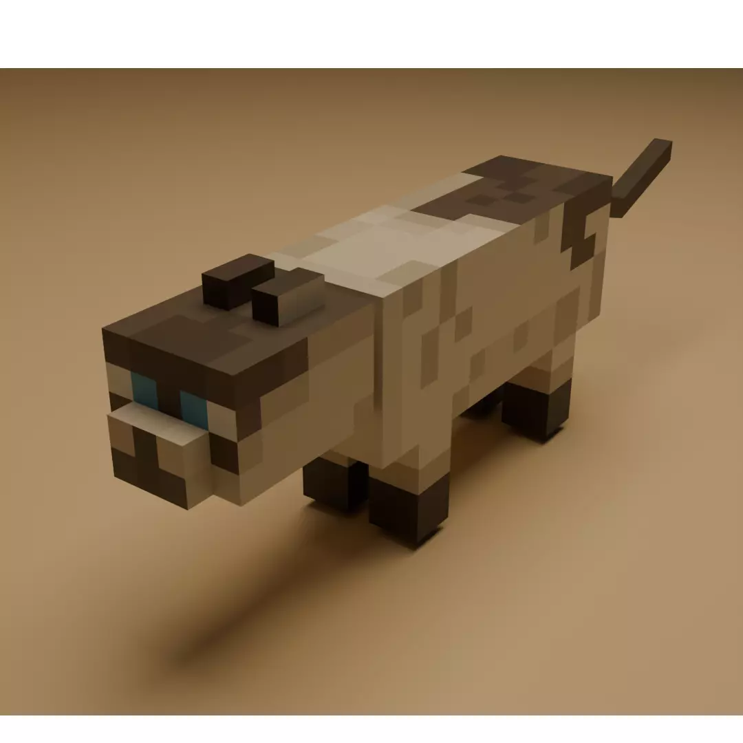 Minecraft Style Siames Cat Figurine - Multi-Color Printable 3D print model