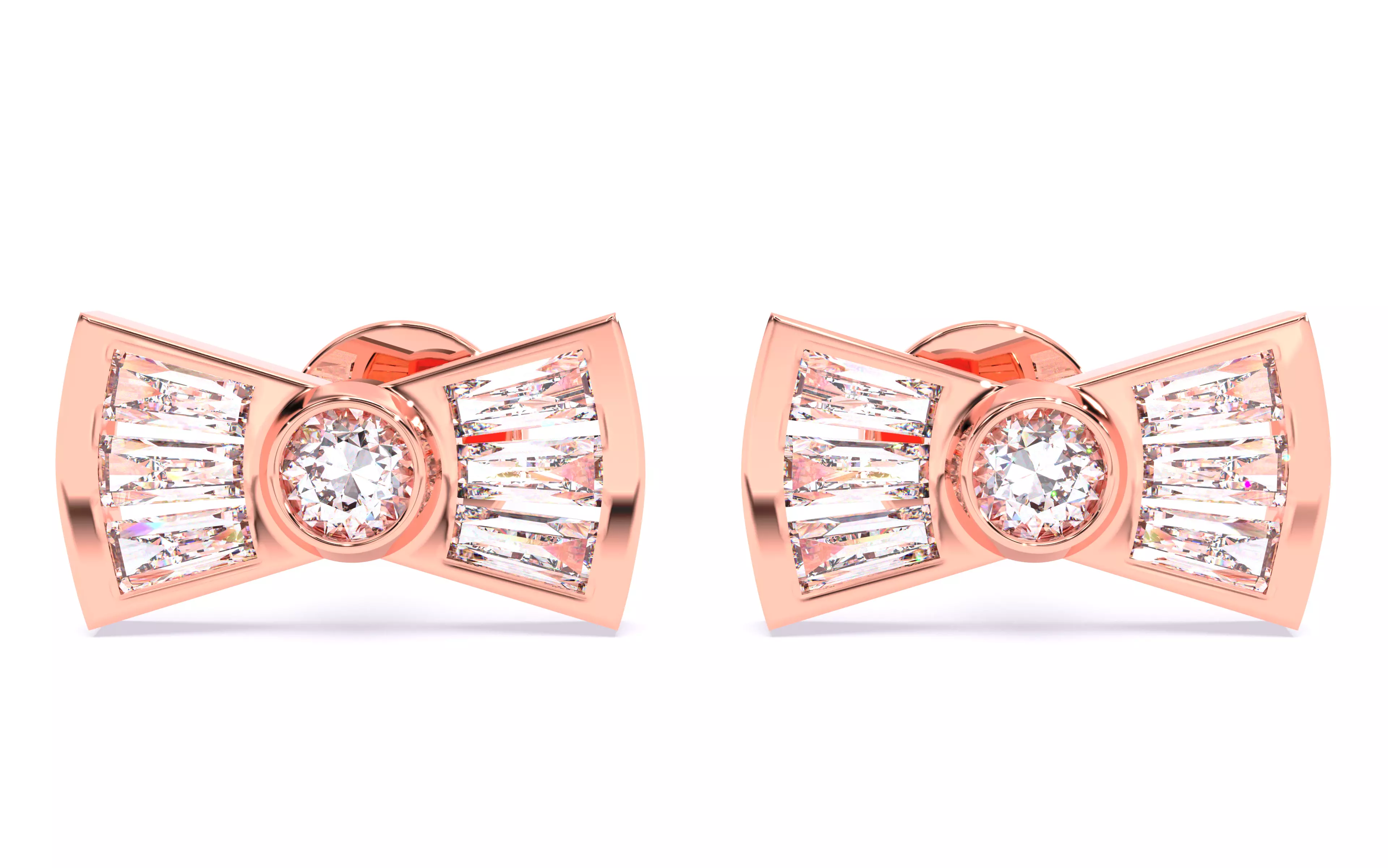 Bow Tie Solitaire Studs Earrings renders 3d models details 3D print model