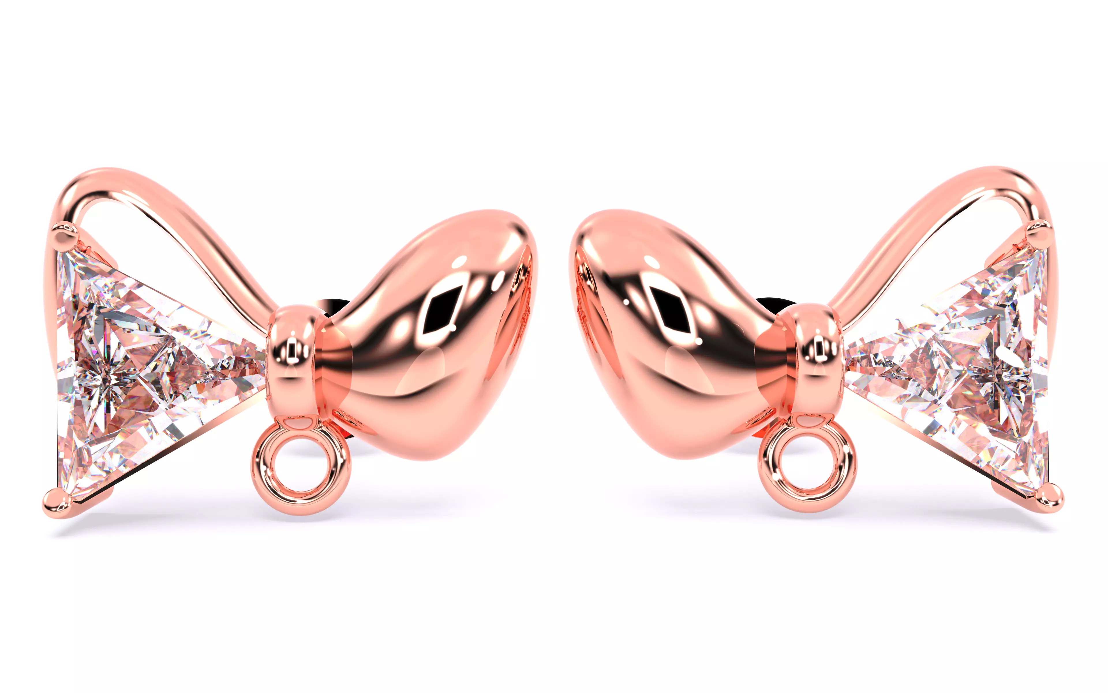 Bow Tie Solitaire Studs Earrings renders 3d models details 3D print model