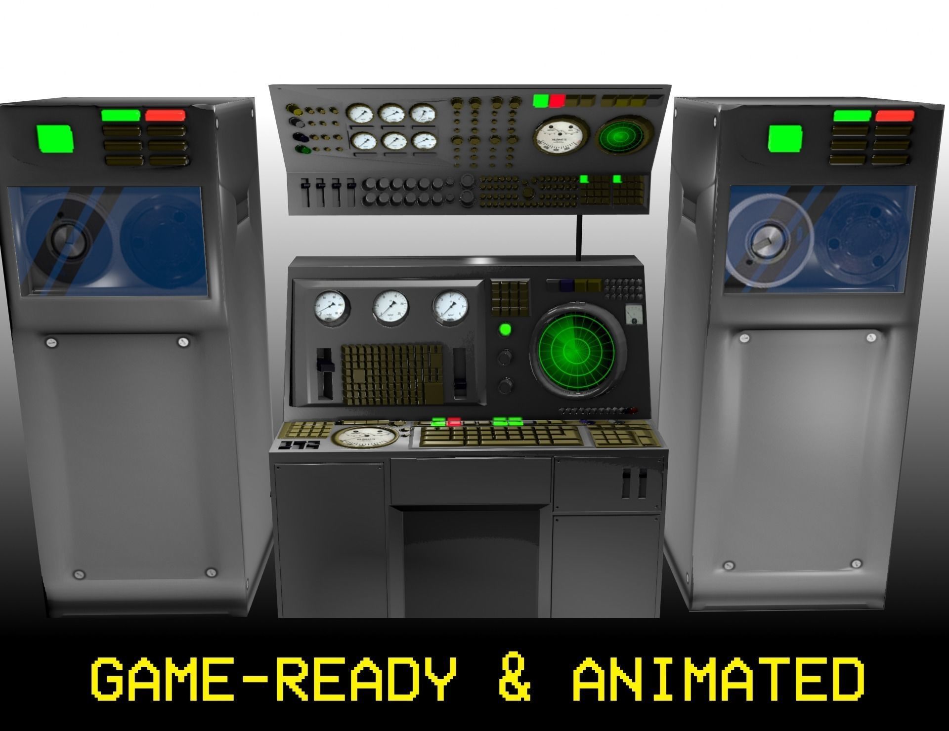 Game-Ready 1950s Mainframe Computer System Low-poly 3D model_0