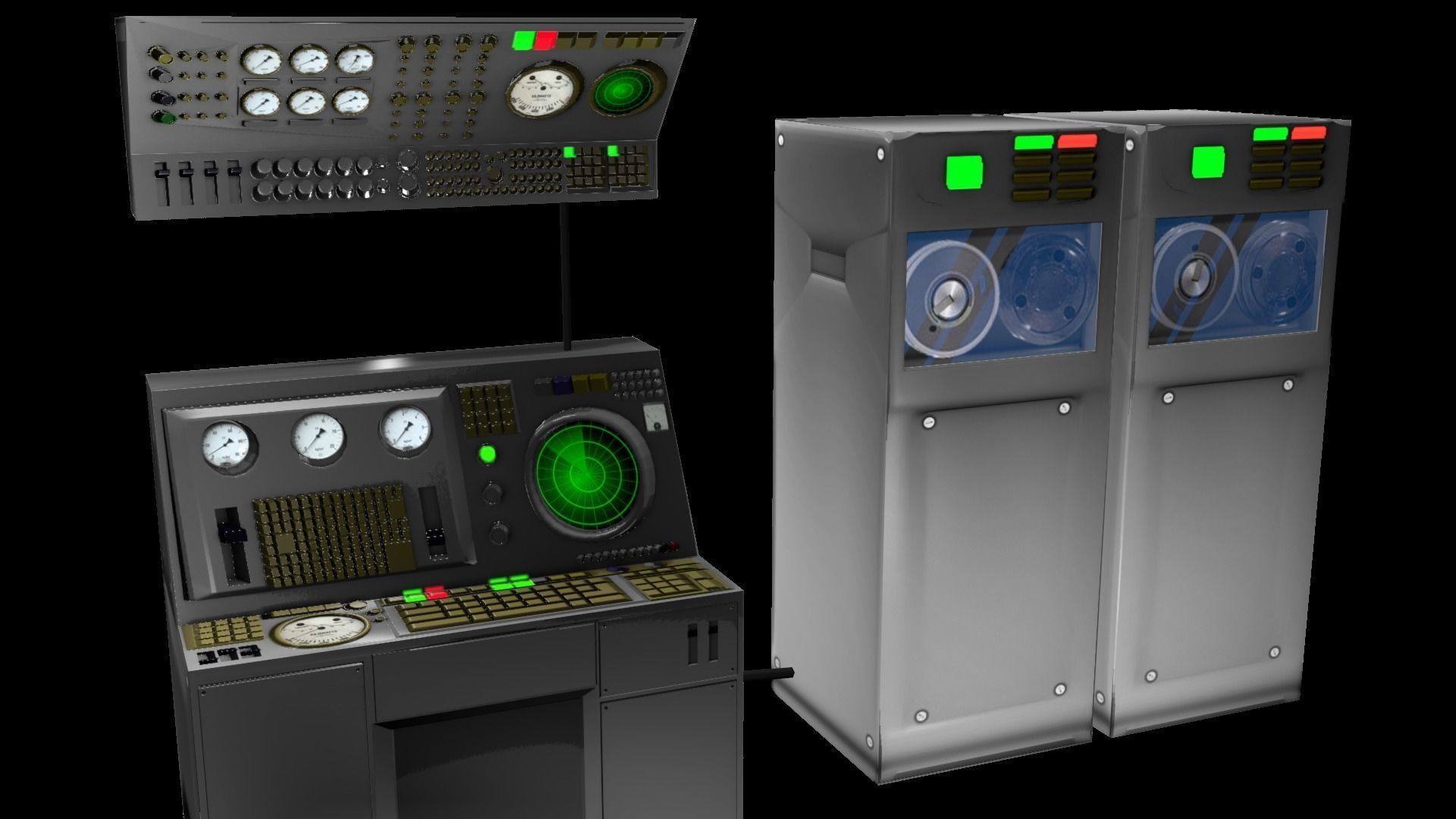 Game-Ready 1950s Mainframe Computer System Low-poly 3D model_7