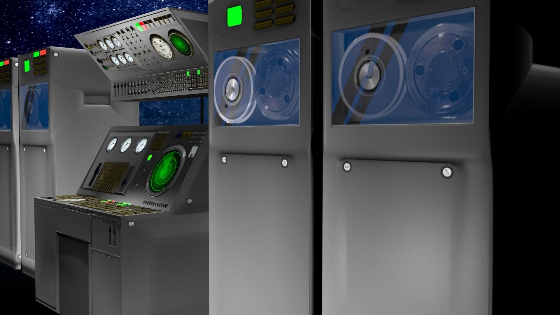 Game-Ready 1950s Mainframe Computer System Low-poly 3D model_1