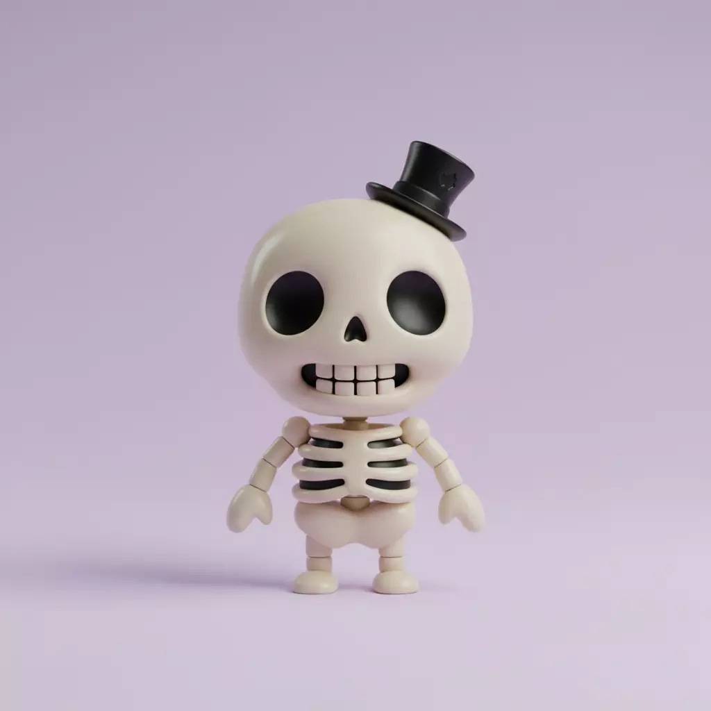 Cute Skeleton Character with Top Hat Free 3D model