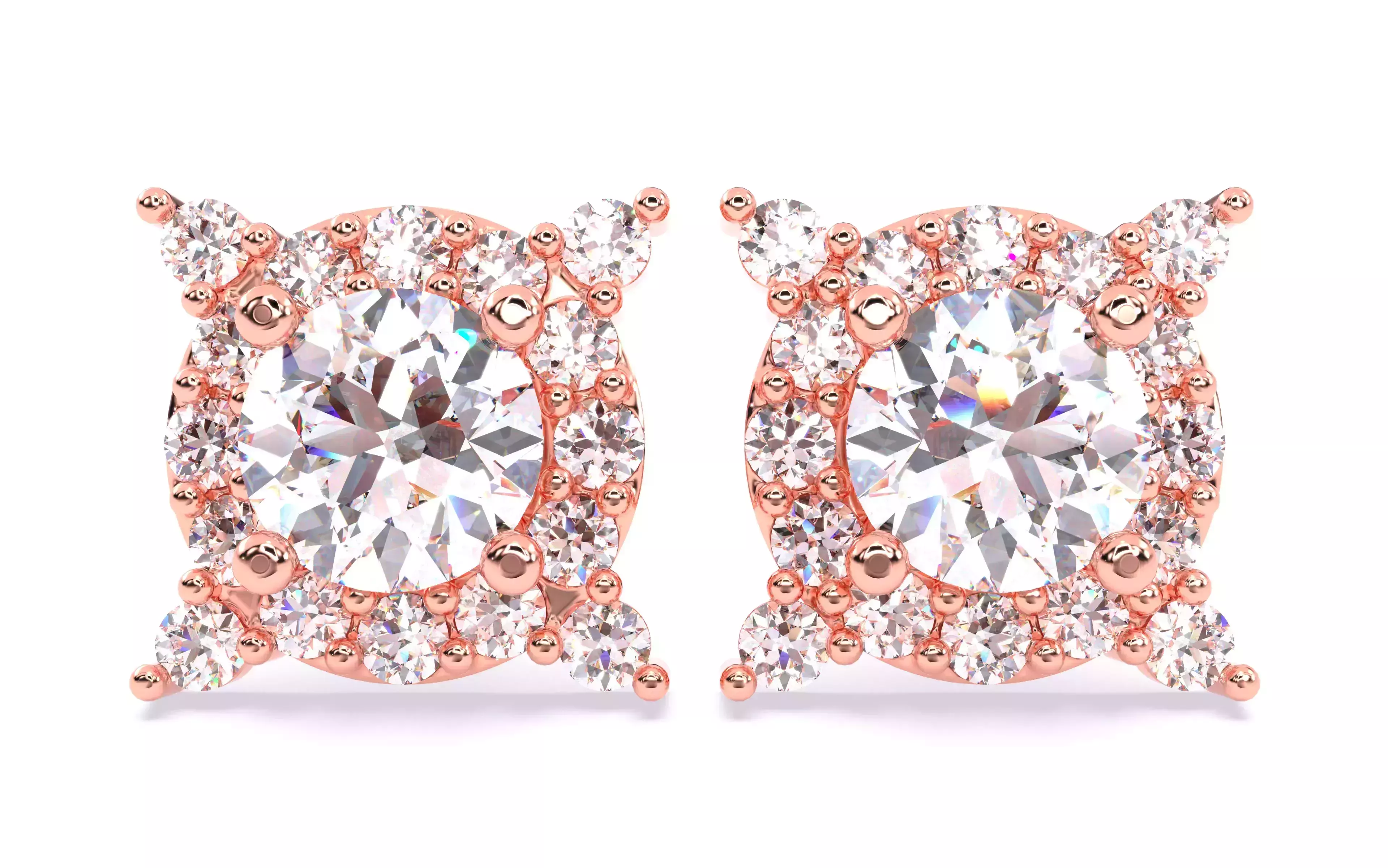 star Halo Solitaire Studs Earrings renders 3d models details 3D print model