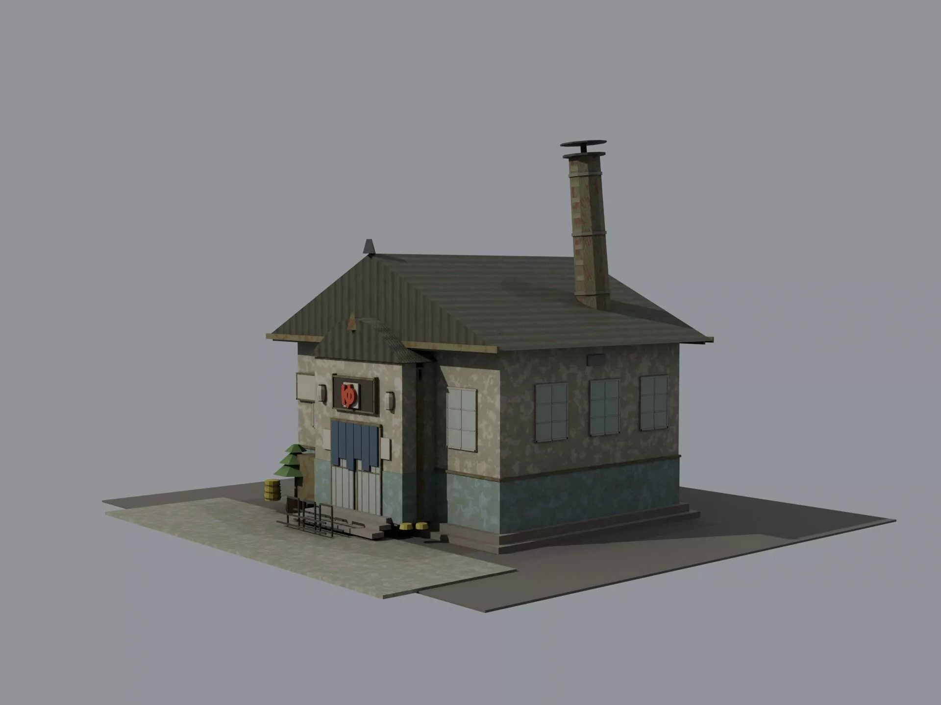Abandoned Japanese Sento Bathhouse Exterior Low-poly 3D model